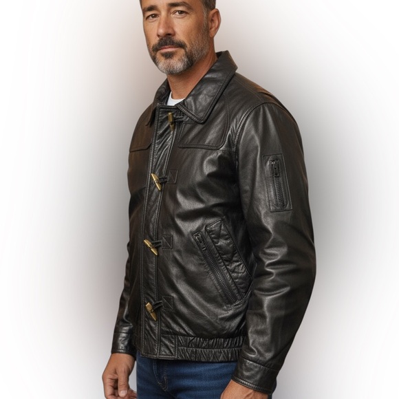 Greg Bell Men's Size M Soft Genuine Leather Black Bomber Jacket - Picture 1 of 15